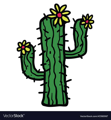 Cactus flower drawing doodle Royalty Free Vector Image