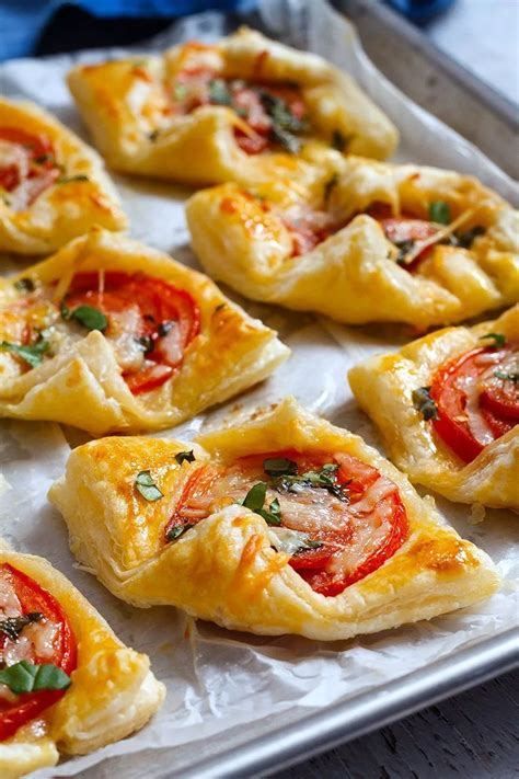 Pepperoni Basil Tomato Puffs | Recipes, Cooking recipes, Finger food appetizers