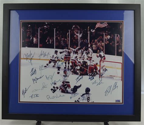 Lot Detail - Miracle On Ice 1980 Team USA Signed & Framed 16x20 Celebration Photo