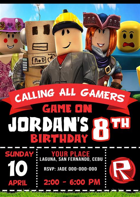 ROBLOX Birthday Party Invitation 4 x 6 or 5 x 7 FREE BACKSIDE - Jamakodesigns