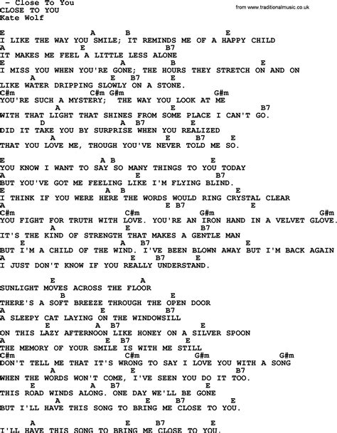 Close To You - Bluegrass lyrics with chords