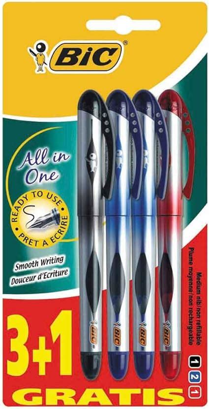 BiC All-in-One Disposable Fountain Pen - Assorted (Pack of 4): Amazon.co.uk: Office Products