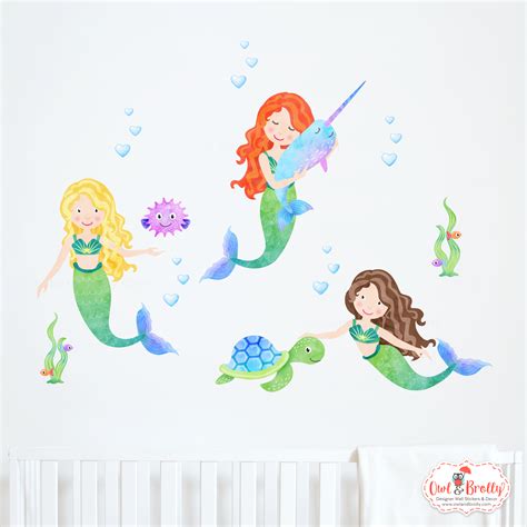 Mermaid Wall Stickers Scene – Green – Owl & Brolly