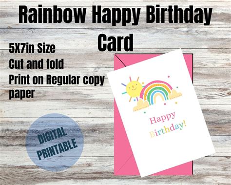 Happy Birthday Rainbow Card Printable Birthday Card Rainbow Kids PDF Instant Download 5x7in - Etsy