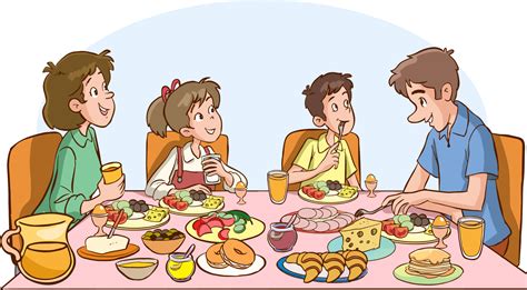 cute family are eating at the dinner table they are having breakfast cartoon vector 17309574 ...