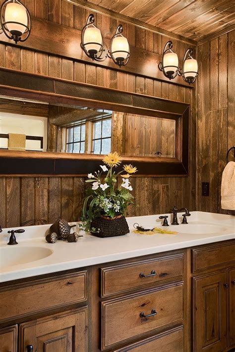 Log Home Photos | Nicolet Home Tour › Expedition Log Homes, LLC Rustic Bathroom Lighting, Rustic ...