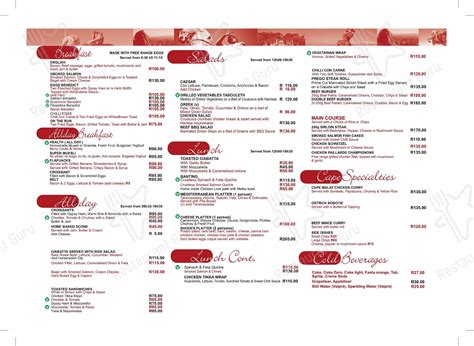 Menu at Rhodes Memorial Restaurant, Cape Town