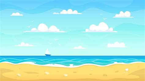 Cartoon beach landscape. Summer ocean sandy seashore, vacation tropica By WinWin_artlab ...