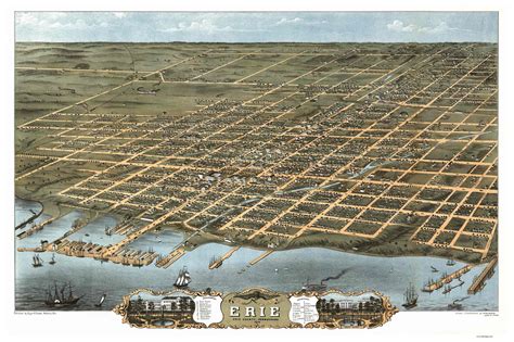 Erie, Pennsylvania 1870 Bird's Eye View - Old Map Reprint - OLD MAPS