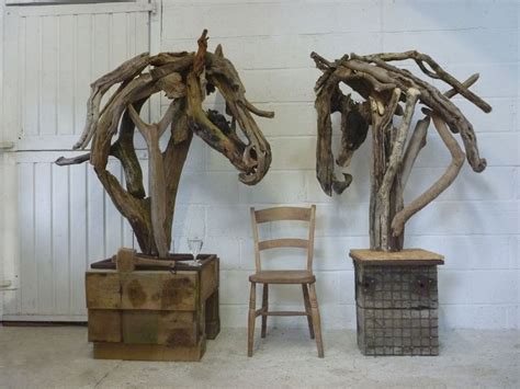 Friesian horse heads in original driftwood by Heather Jansch | Wood art ...