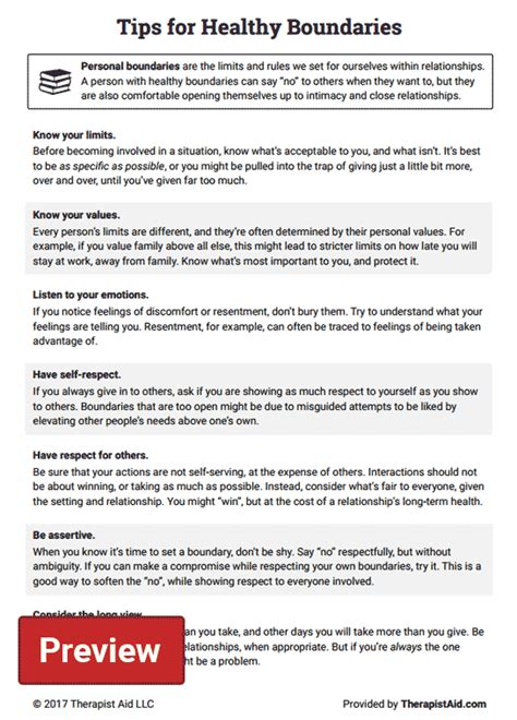 Healthy Boundaries Tips (Worksheet) | Therapist Aid