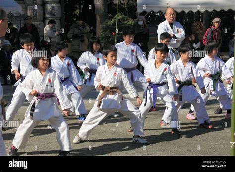 Japan; Kyoto; Kamigamo Shrine, Kigen-sai Festival, karate demonstration ...