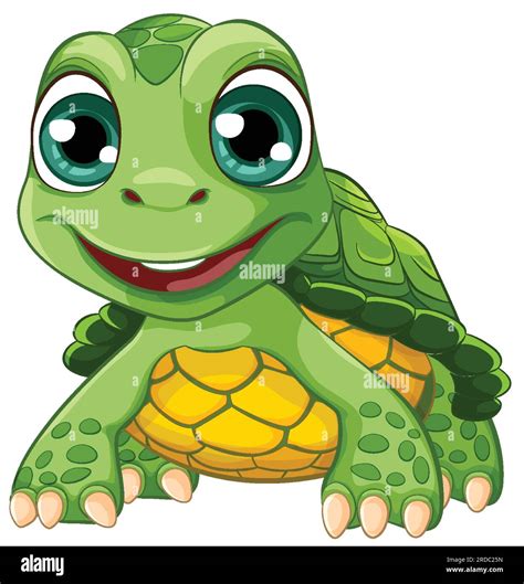 A cartoon illustration of a cute green turtle with a big smile on its ...