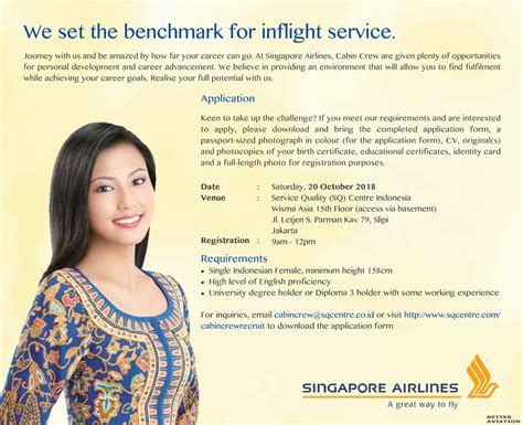 Singapore Airlines Cabin Crew Recruitment [Jakarta] (October 2018) - Better Aviation