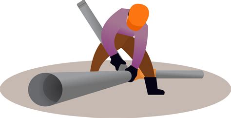 worker installing pipe during construction, connecting water pipe vector illustration, laying ...