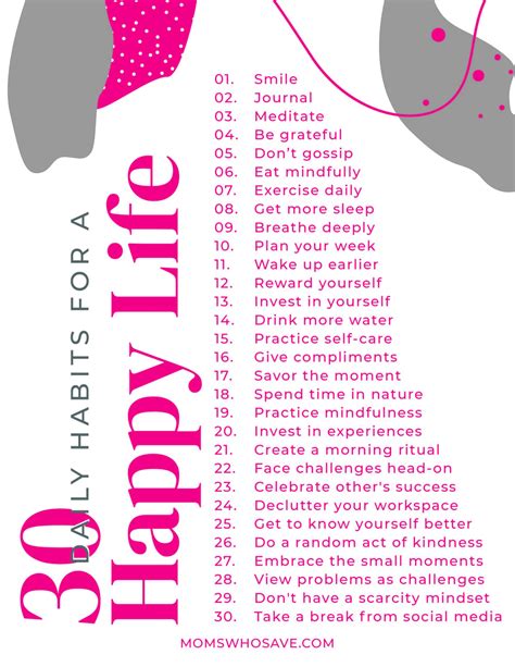 30 Daily Habits For Happiness + A Motivational Printable | MomsWhoSave.com