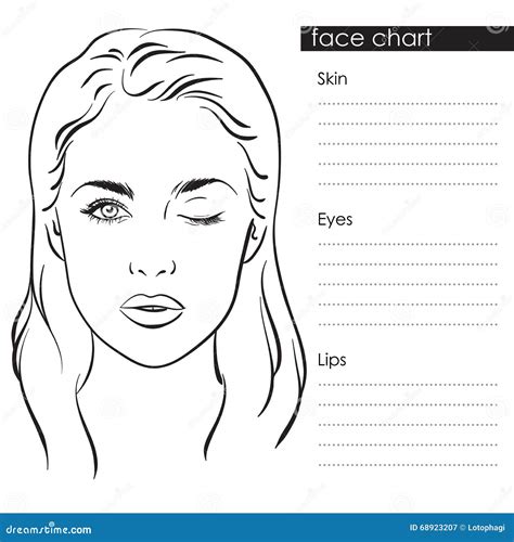 Beautiful Woman Portrait. Face Chart Makeup Artist Blank Template. Vector Illustration. Stock ...