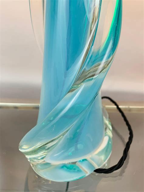 1950s Val Saint Lambert Opalescent Turquoise and Clear Crystal Glass Table Lamp at 1stDibs