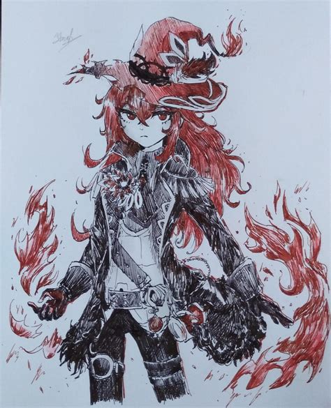 I drew Diluc with Crimson witch artifacts : r/Genshin_Impact