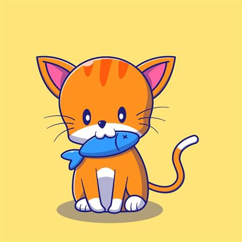 Premium Vector | Cute cat eating fish illustration. cat mascot cartoon ...