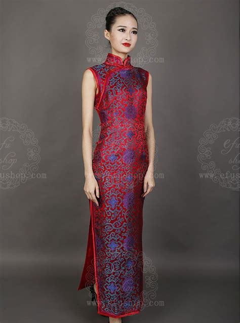 Purple rich flower on Dark red cheongsam - Custom-made Cheongsam,Chinese clothes, Qipao, Chinese ...