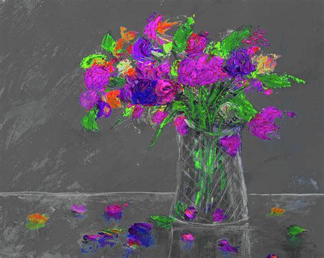 Flowers In A Vase Painting Grey Purple Painting by Ken Figurski - Fine Art America