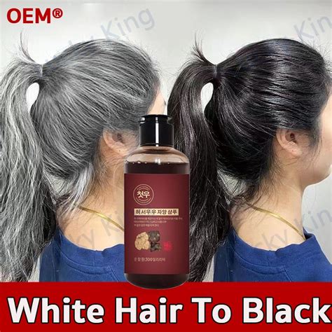 300ML Herbal Natural Polygonum Multiflorum Shampoo Effective White Hair Turns to Black Hair ...