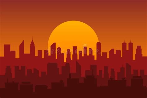 Silhouette Of A City In Sunset Stock Illustration - Illustration of ...