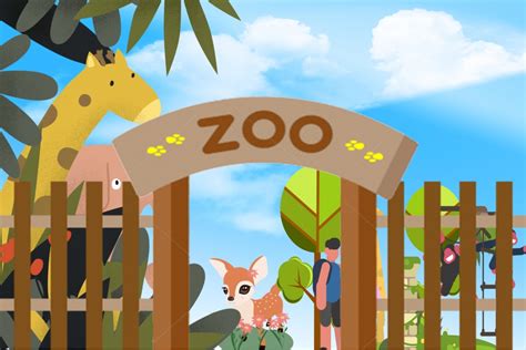 Painted Zoo Gate Background Material, Hand Drawn, Painted Zoo Gate And Animal Illustration, Zoo ...