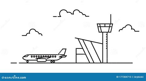 Airport, Aircraft. Lineart Black and White Vector Stock Vector ...