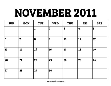 Calendar November 2011 – Printable Old Calendars