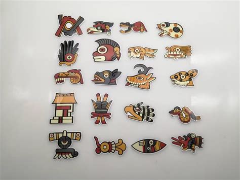 SET of All 20 Aztec Day Sign Decals, 2, Azteca Symbols, Ancient Gods Stickers, Mexica Mythology ...