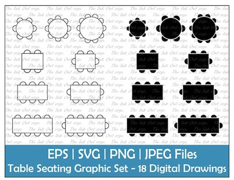 Table Seating Icon Vector Clipart Set / Outline & Stamp - Etsy Canada