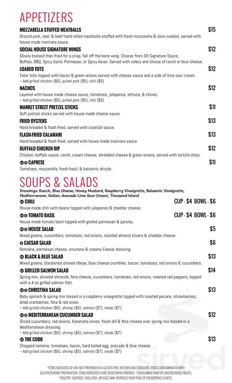 202 Social House menu in Roanoke, Virginia, USA