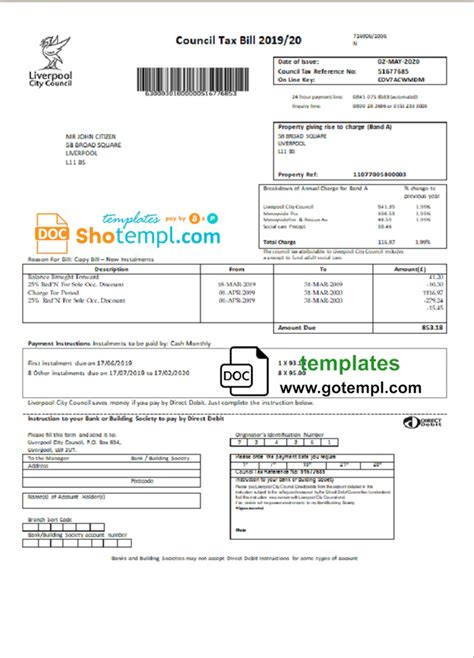 United Kingdom Liverpool City Council tax bill template in Word format ...