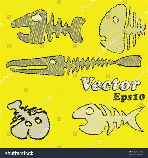 Five Funny Fish Skeletons Painted By Stock Vector (Royalty Free ...