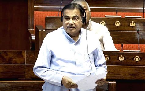 Union Minister of Road Transport and Highways Nitin Gadkari speaks in the Rajya Sabha during the ...