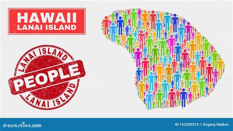 Lanai Island Map Population People and Scratched Seal Stock Vector ...