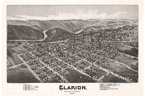 Clarion, Clarion County, Pennsylvania. Antique Birdseye Map; 1896 ...