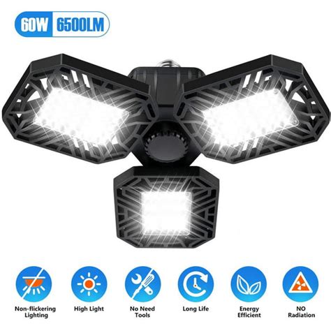 60W 6000 Lumens Three Leaf Garage Light Super Bright Led Garage Lights Deformable Led Garage ...