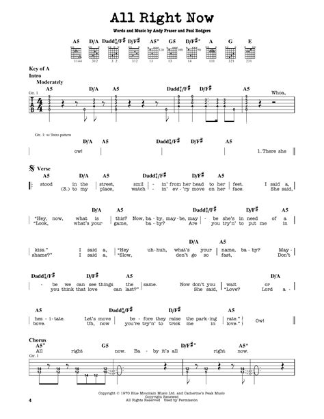 All Right Now Sheet Music | Free | Guitar Lead Sheet