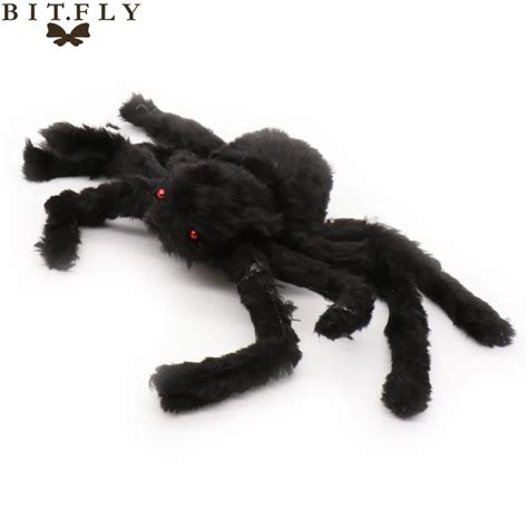 Halloween Horrible Big Black Furry Soft Plush Fake Spider Halloween Decoration Joking Toys ...