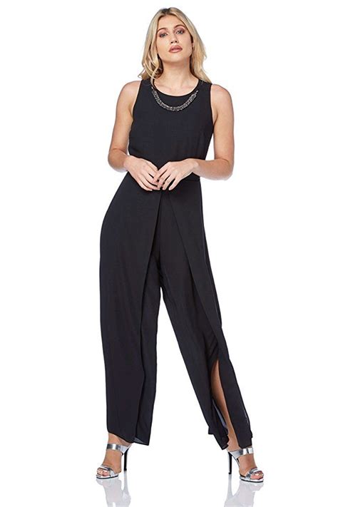 Roman Originals Damen in Schwarz Jumpsuit mit weitem Bein 38 - 48 - 38 Silvester Outfit, Anima ...