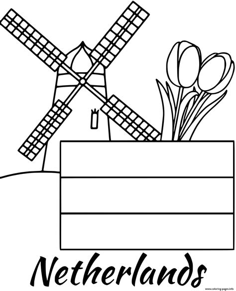 Print netherlands flag windmill coloring pages | Flag coloring pages ...