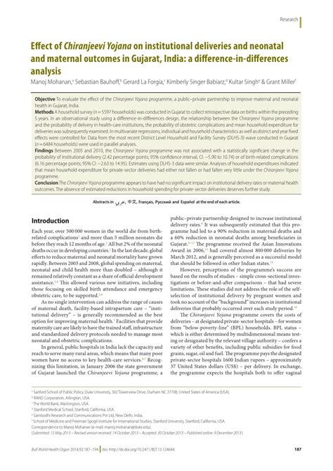 (PDF) Effect of Chiranjeevi Yojana on institutional deliveries and neonatal and maternal ...