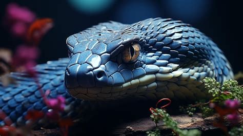 Premium AI Image | Blue viper snake on branch