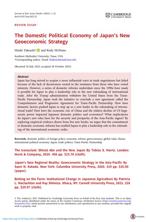 (PDF) The Domestic Political Economy of Japan's New Geoeconomic Strategy