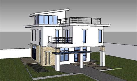 Modern two-story house 3d model cad drawing details skp file - Cadbull