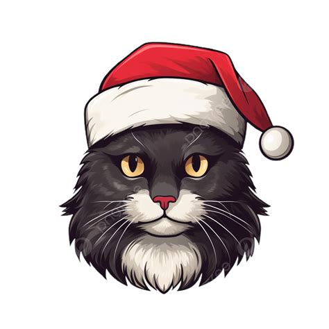 Flat Color Christmas Cat With The Santa Hat, Christmas, Santa, Cat PNG Transparent Image and ...