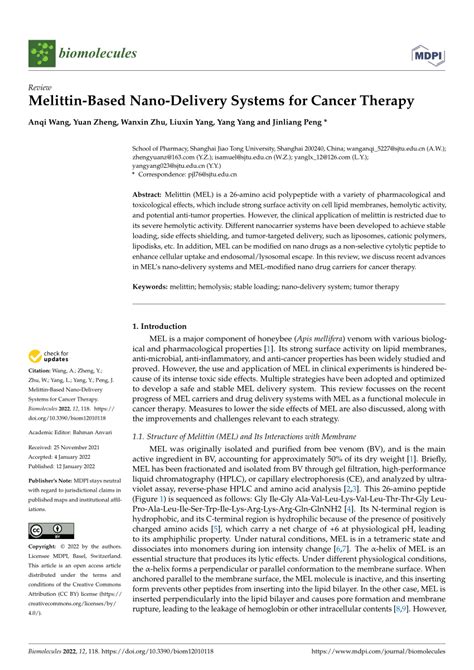 (PDF) Melittin-Based Nano-Delivery Systems for Cancer Therapy